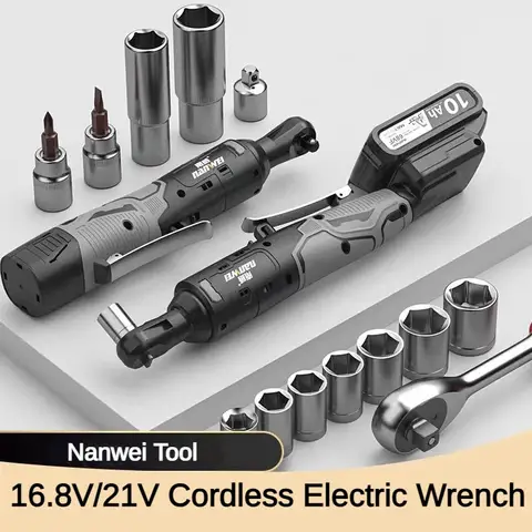 Nanwei 16.8V/21V 리튬 무선 전기 렌치 3/8 인치 직각 래칫 렌치 Mpact 드릴 분해 너트 수리 도구