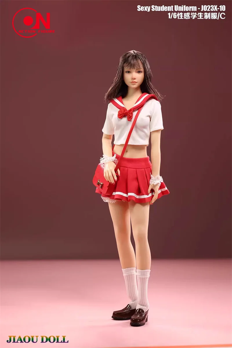 JO23X-10 1/6 Meisje Sexy Student Uniform T-Shirt Geplooide Rok Set Fit 12 ''Vrouwelijke Soldaat Klein Midden Borst Action Figure Body