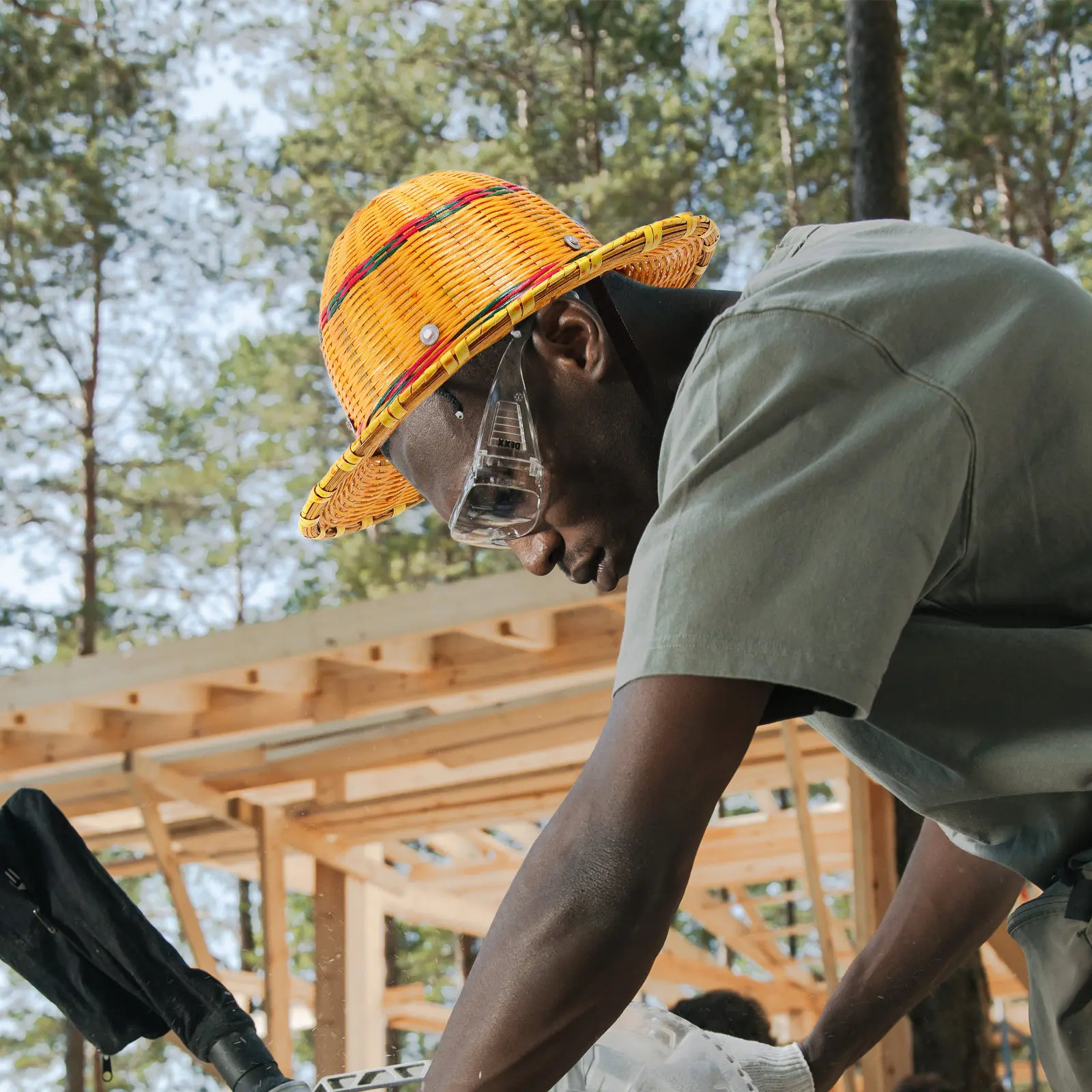 通気性のある竹製サンハット、丸型ハードハット、建設作業員、アウトドアハイキング、ライフガード用帽子、男女兼用