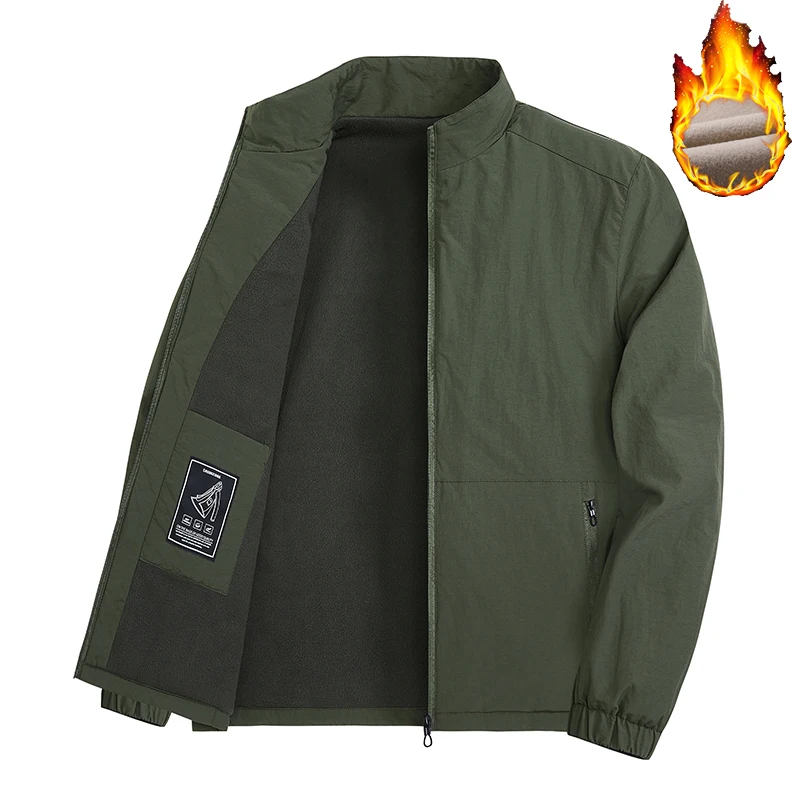 Herren Winterjacke mit Fleece-Futter, dicker Stoff, Stehkragen, einfarbig, für Business und Freizeit, winddicht, mit Reißverschluss, warme Herrenoberbekleidung. – Detail 4
