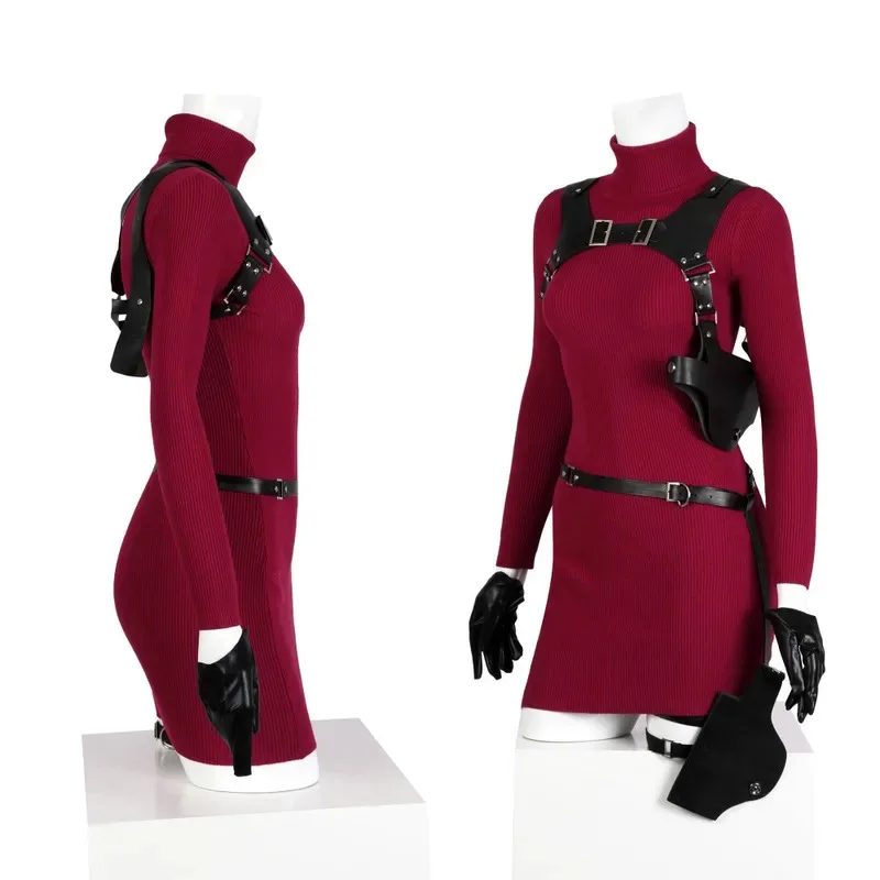 الأحمر Ada Wong زي لعبة تأثيري محبوك أعلى الملحقات مجموعة كاملة للمقيمين 4 يتوهم هالوين المرأة أنيمي اللباس kn.7