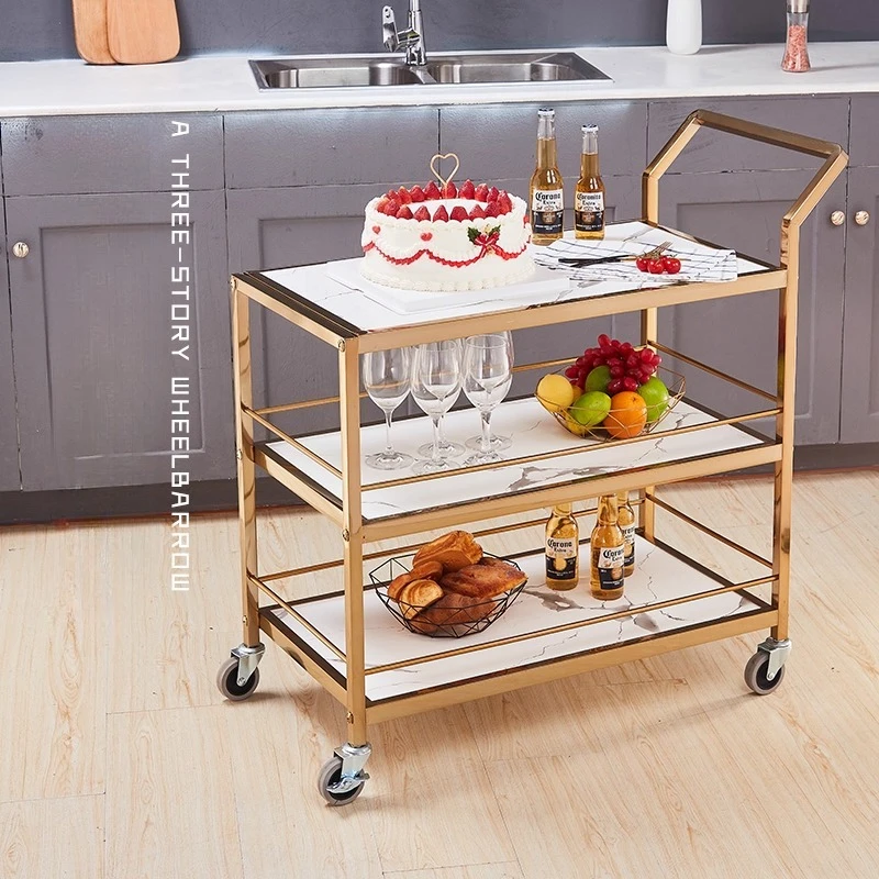 

Solid Wood Service Cart with Quiet Wheels, Heavy Duty Kitchen Pastry Trolley, Mobile Cake Dessert Server for Restaurant Hotel