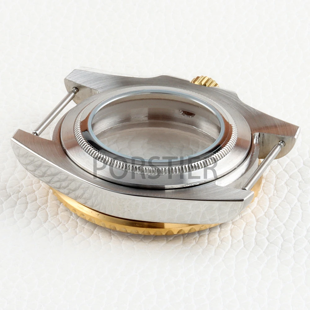 40mm NH35 Watch Case Cyclop/Flat Sapphire Glass Gold Silver Stainless steel Waterproof for Sub Yacht NH34 NH35 NH36 movement