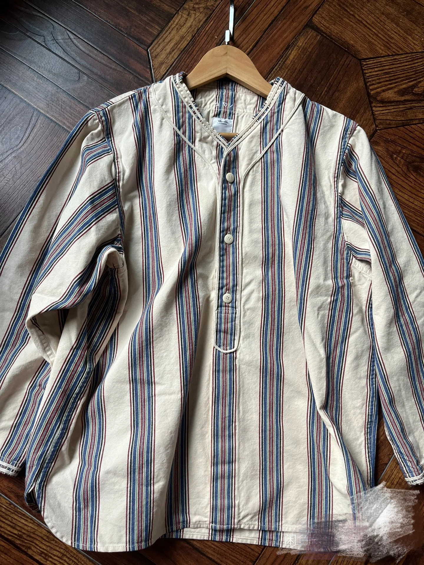 

2025 VISVIM DUGOUT SHIRT (N.D. STRIPE) Striped collarless shirt jacket Vintage