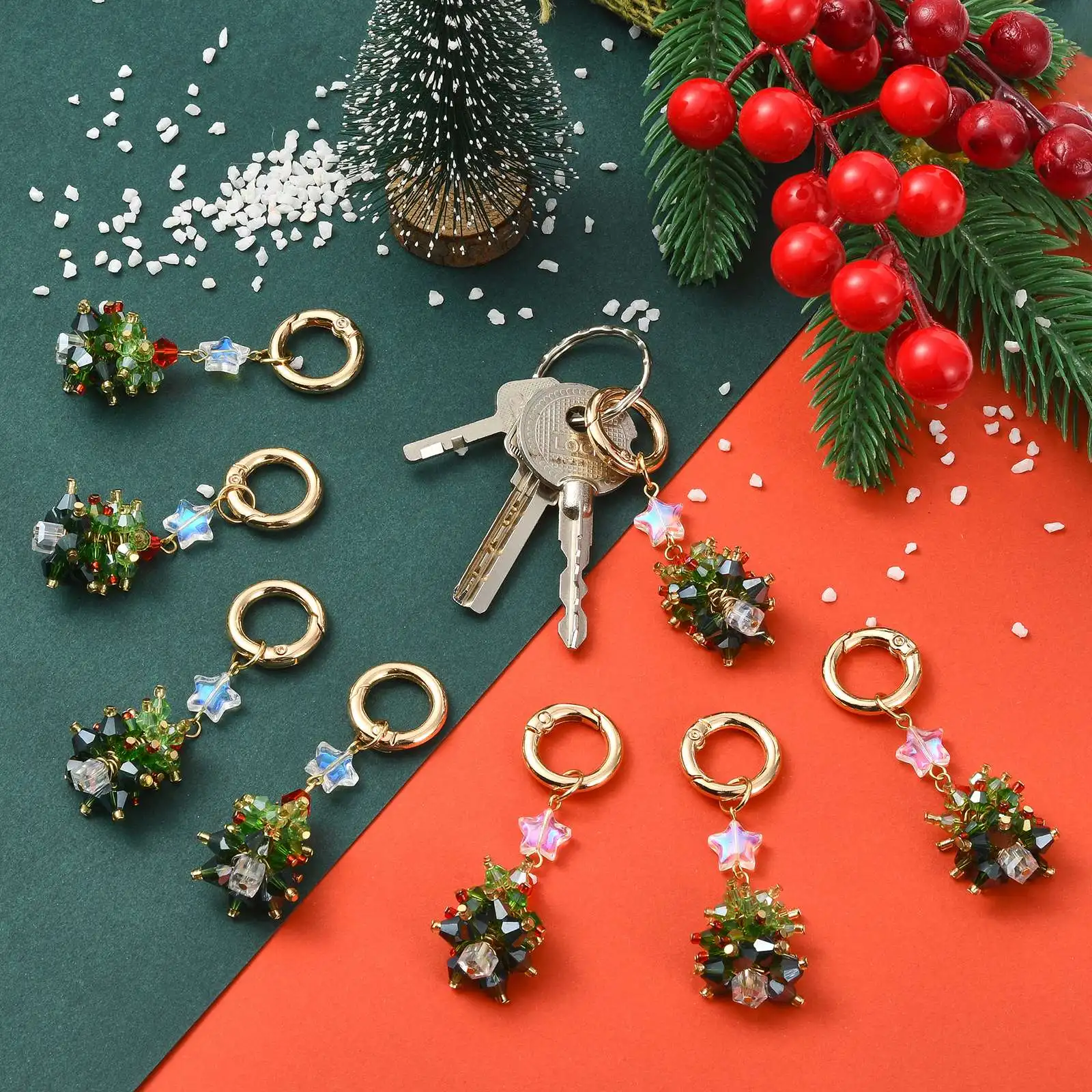 PandaHall 8 Stück Glas- und 304 Edelstahl-Weihnachtsbaumanhänger, dunkelgrüne Feiertagsdekoration für DIY-Schmuckherstellung und Bastelarbeiten. – Detail 6