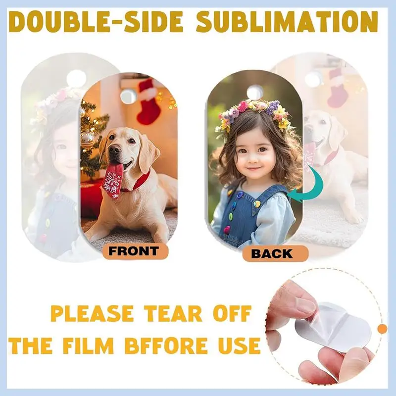 AS63-Sublimation Dog Tags Blanks 48 Pcs Aluminum Sublimation Dog Tag Chain Necklace Double Sided Dog Tags Oval For Pets