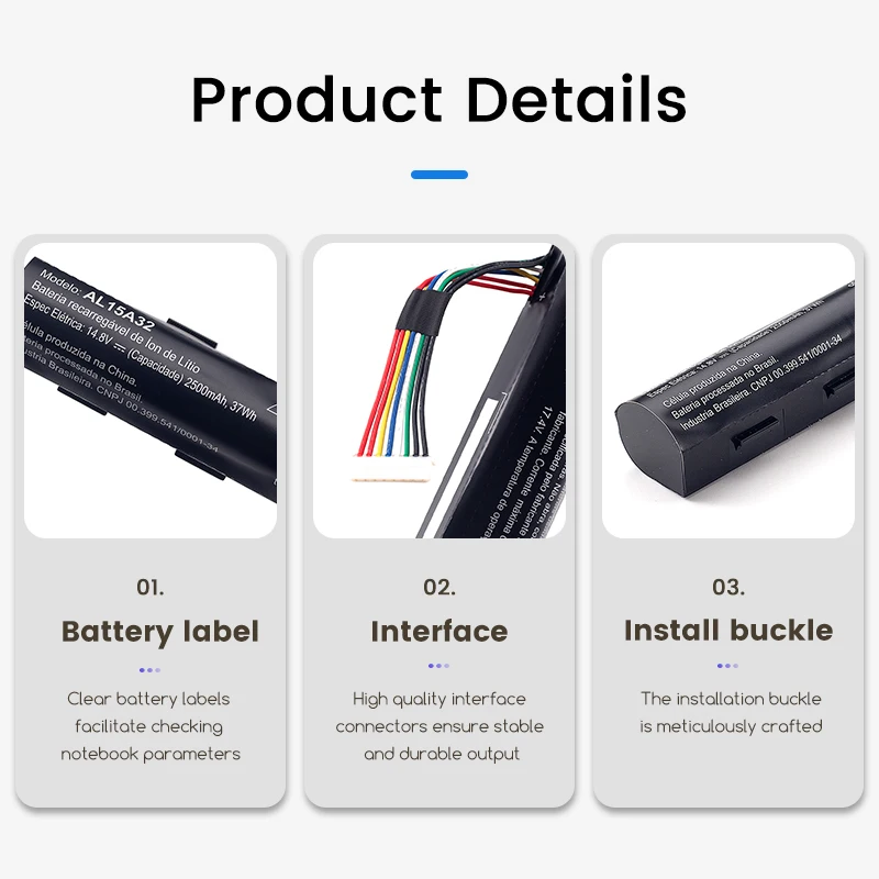 Bateria do portátil For Acer Aspire AL15A32 E5-422G, 472, E5-473, E5-473G, E5-522, 522G, E5-532, E5-532T, E5-573G, E5-553G