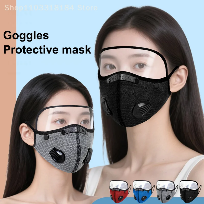 

Washable Sports Facemask with Filter Goggles for Men, Reusable Cycling Dust Mask and Carbon Bandana