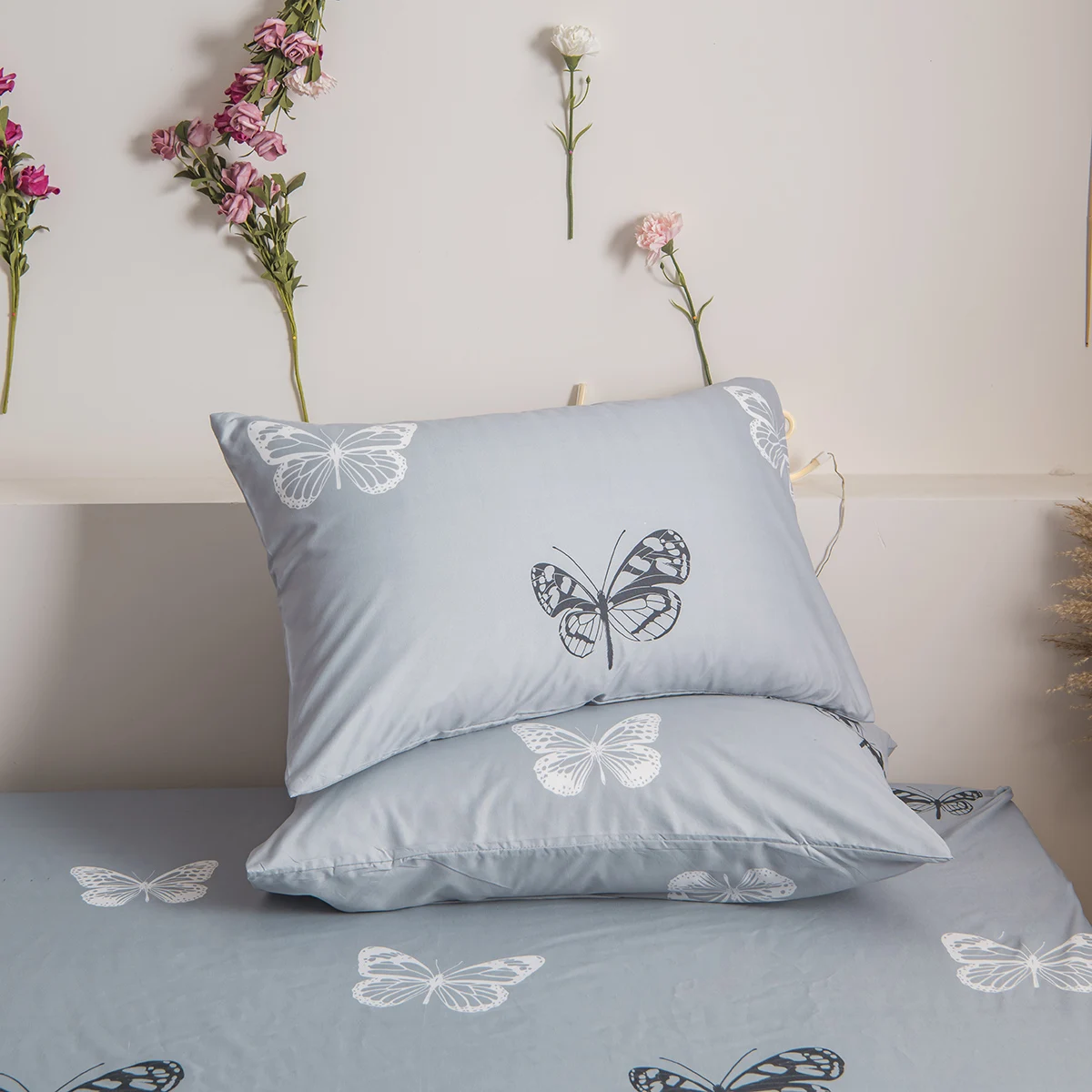 Butterfly Pillowcases Blue Grey Butterfly Pillowcases Shabby Chic Design Cute Pillow Shams 2 Pack