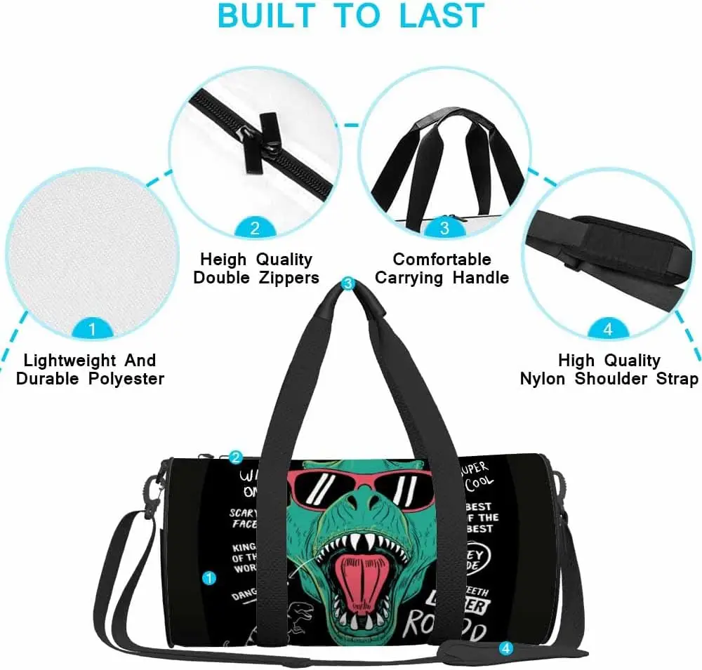 Dinosaur Travel Duffel Bag T-Rex Wearing Sunglasses Cool Slogans Lightweight Sports Tote Gym Bag Shoulder Weekender Bag