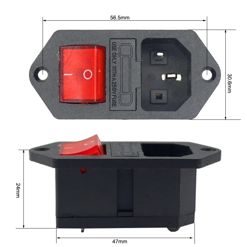 Connecteur d'Alimentation 250V 10A, Montage à Vis C13 C14, Panneau Mâle, Prise Ac Dc avec Fusible et Joli à Bascule