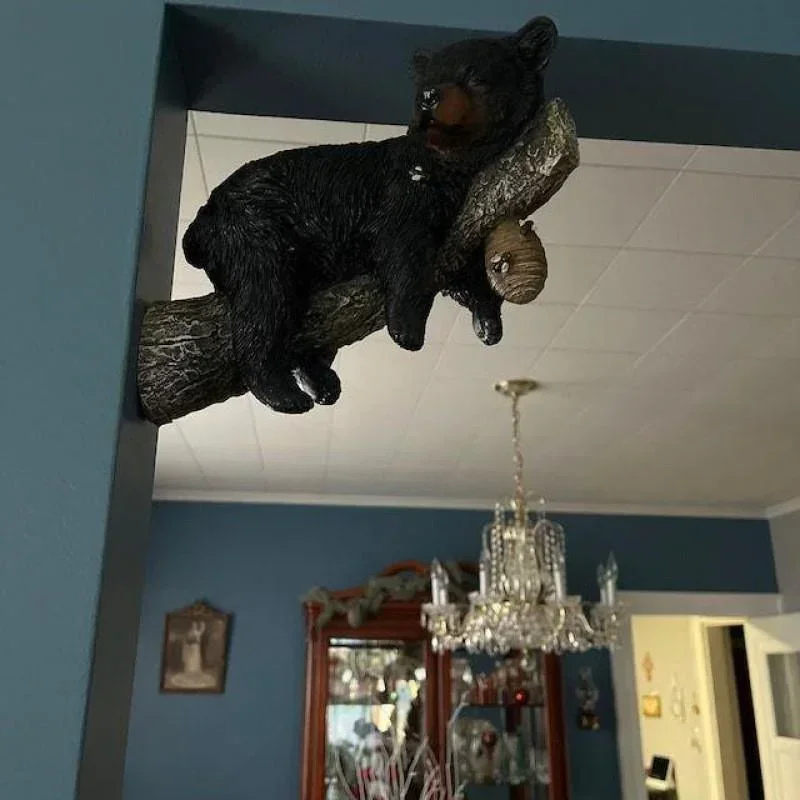 Little Bear Baby Branch Sleeping Bear Statue Cute Branch Decor Garden Courtyard Door Frame Indoor Outdoor Ornaments Black Bear