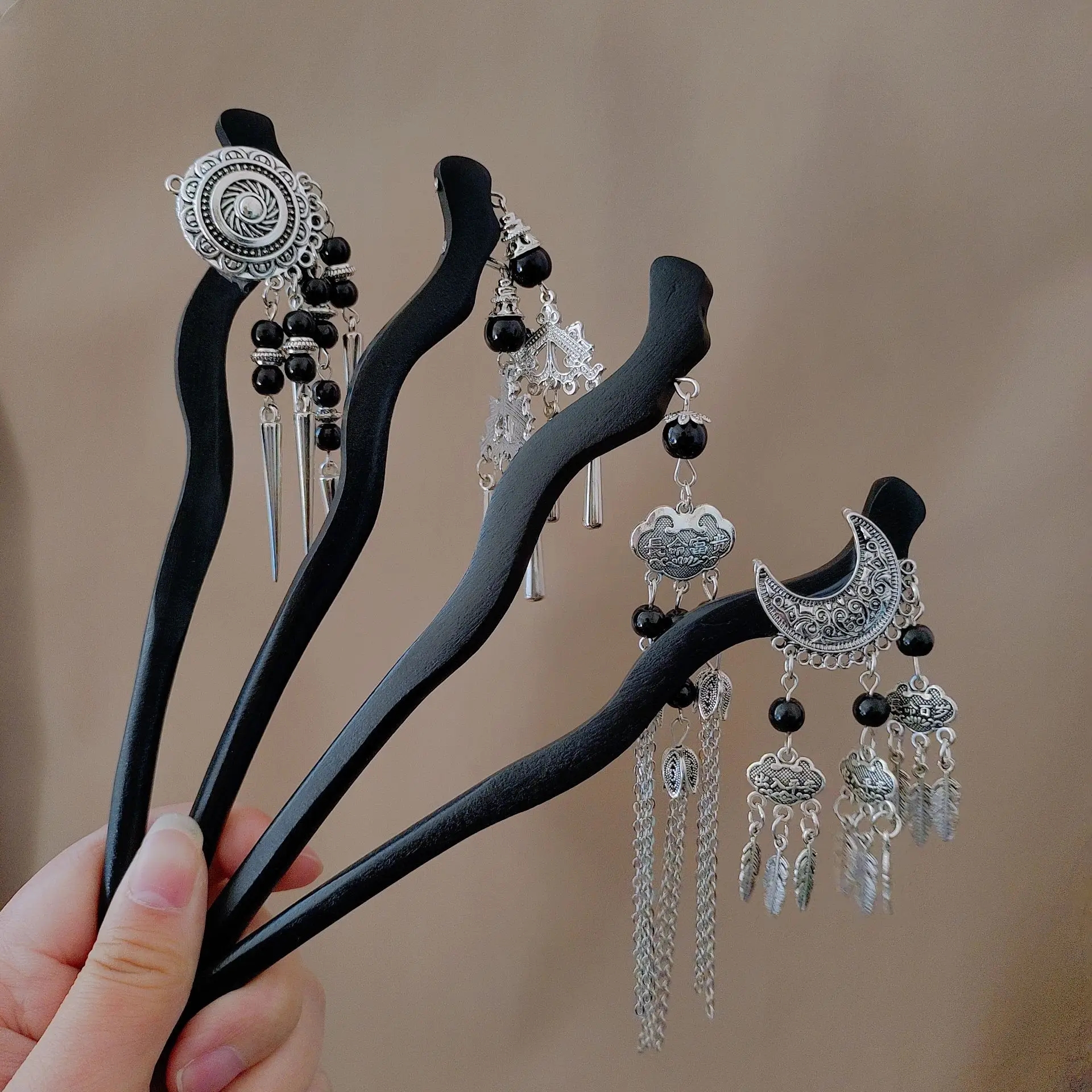 

Ancient-style tassel hair accessories, new Chinese-style wooden hairpins, high-end updo hairpins, Hanfu step shaking