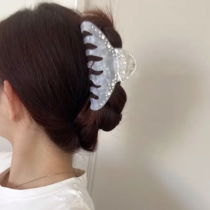 女性のためのフランスのエレガントなラインストーンヘアクリップ,カニのヘアクリップ,軽い帽子,アセテートのヘアピン,高級アクセサリー