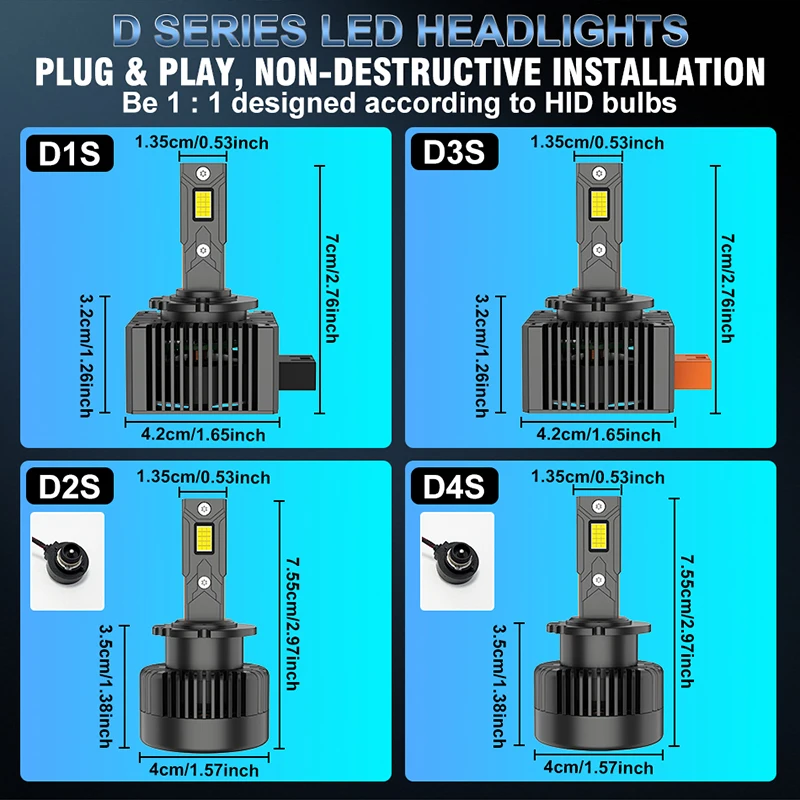 Bullvision D1S D3S LED Headlights HID D2S D4S D5S D8 Turbo LED 30000LM 35W Two-sided CSP Chip Plug&Play Car Lamp Xenon HID view 6