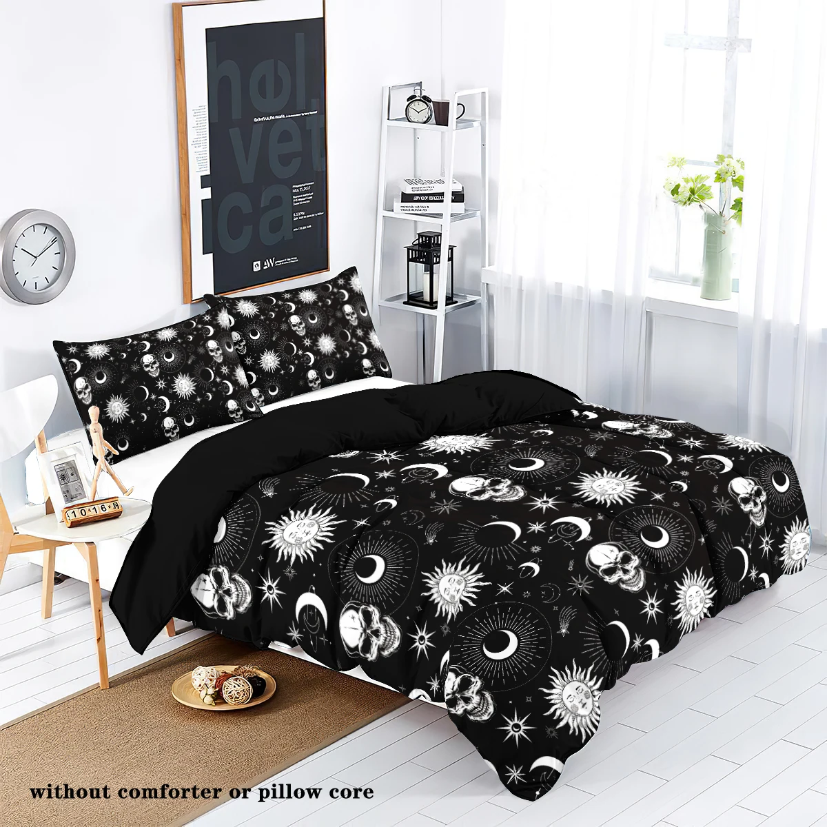 3pcs Taro skull Moon Gothic Halloween - Soft Bedding for Bedroom/Guest Room - 1 Duvet Cover + 2 Pillowcases (Core Not Included)