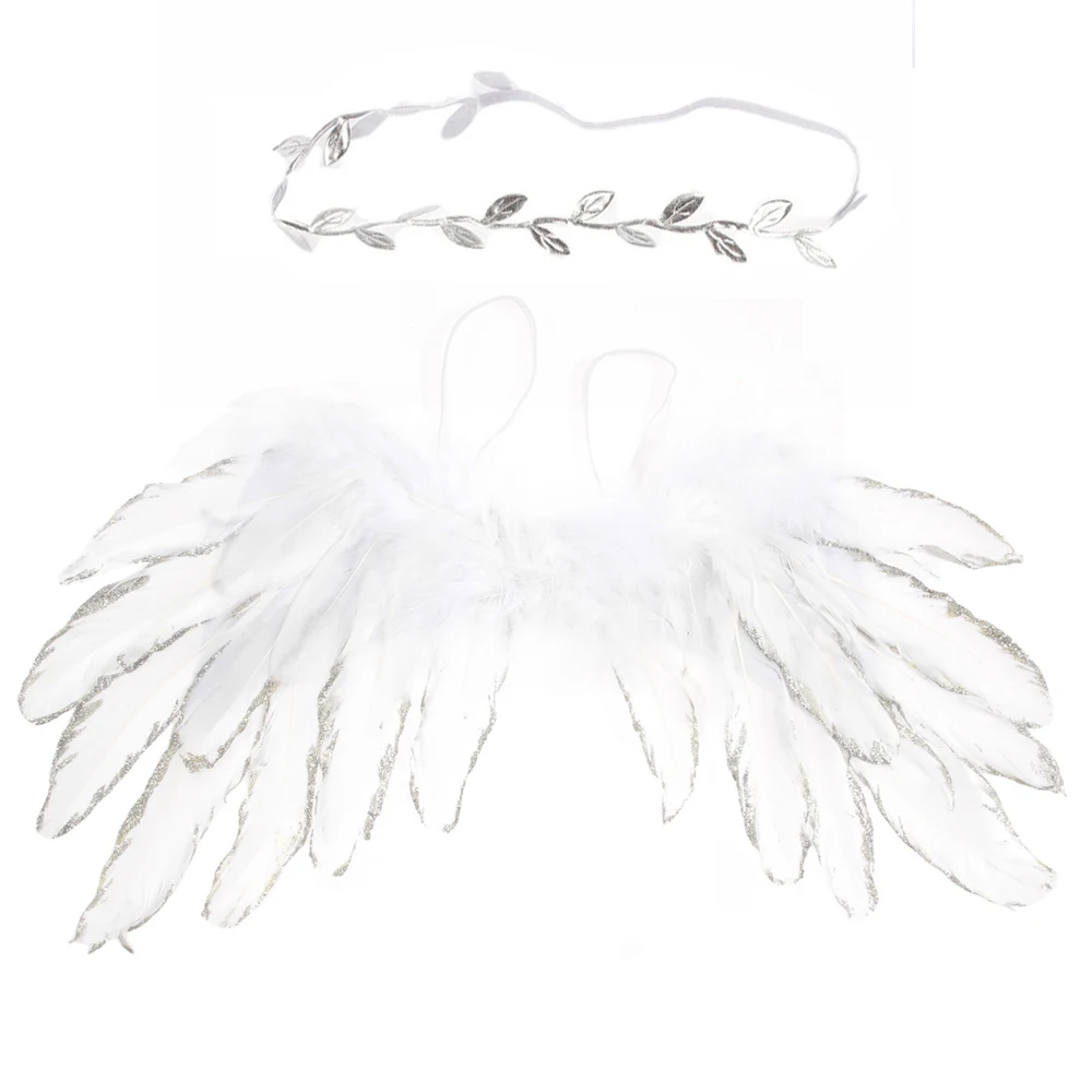 

2pcs/set Angel Feather Wings with Leaves Headband Baby Girls Birthday Gifts Photography Props Children Newborn Kids Accessories