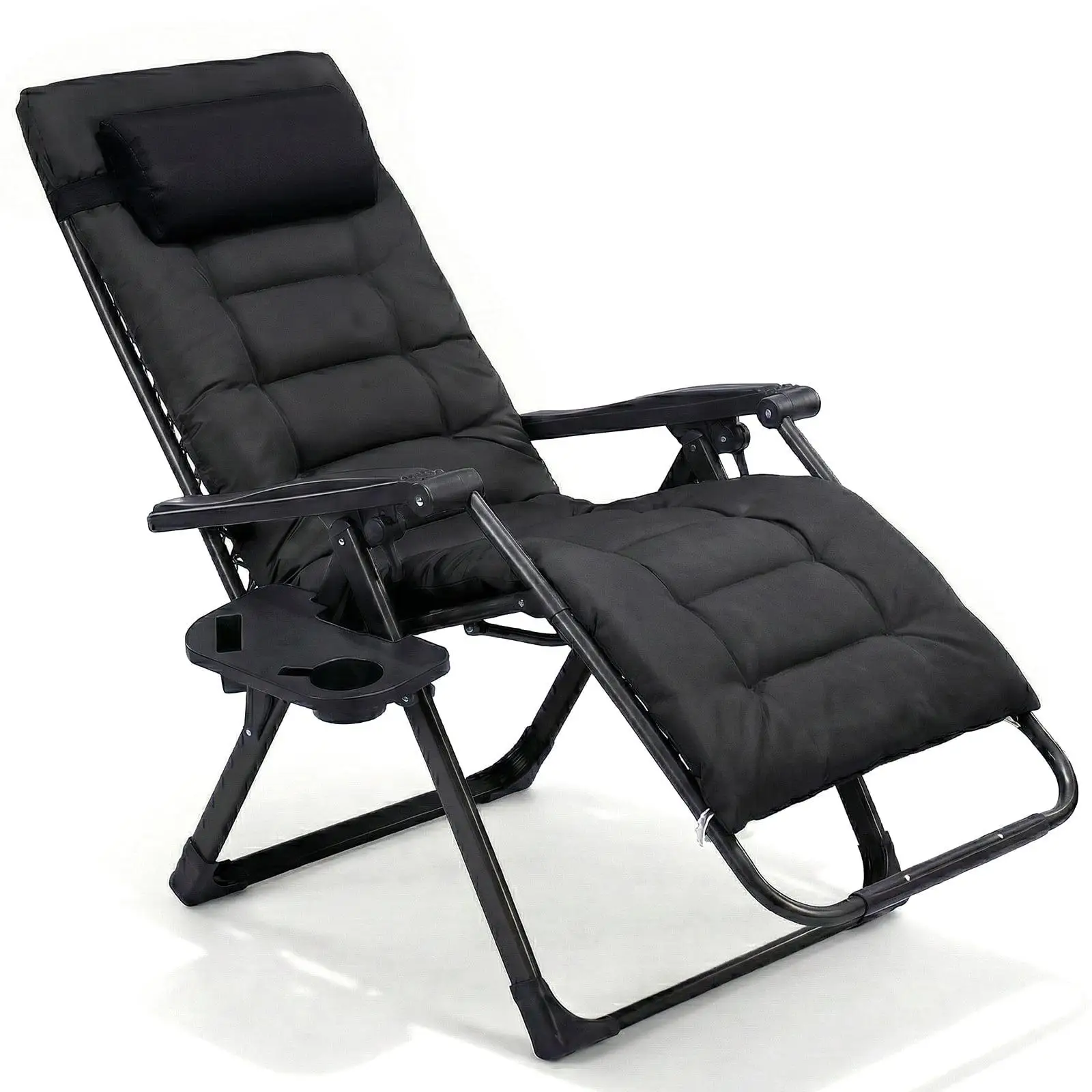 Oversized Zero Gravity Chair Heavy Duty 440lbs Capacity Foldable Outdoor Lounge Chair Ergonomic Adjustable Recliner Patio Furniture Portable Relaxing Seating for Camping Beach Lawn Poolside Garden Black