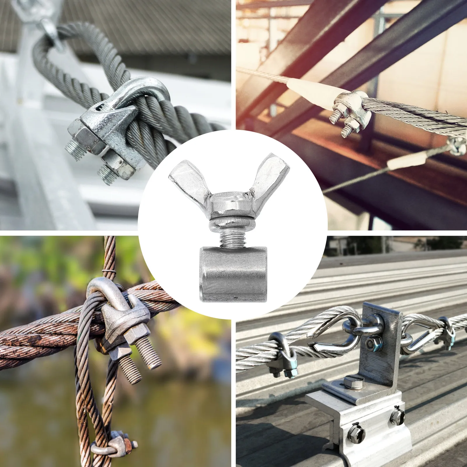 8Pcs Heavy Duty Stainless Steel Wire Rope Clip Cable Clamp Screw Type Fastener for 2-4Mm Wire Rope Loop Making Hanging Rigging