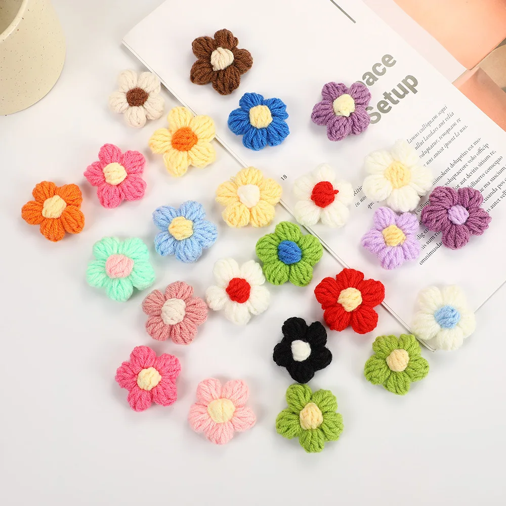 10 Stück/Lot 4cm Bunte Handgestrickte Blumen Handgemachte Stoffapplikationen für DIY-Nähprojekte, Kopfbedeckungen, Kleidung, Hochzeitsdekoration – Detail 8