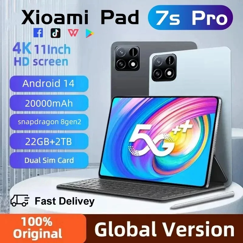 

2025 Global Mi 11 inch tablet Android 14 Pad 7S Pro 16GB 1TB Snapdragon 8 Gen2 4K HD 5G WIFI Bluetooth WPS 20000mAh tablets Tab