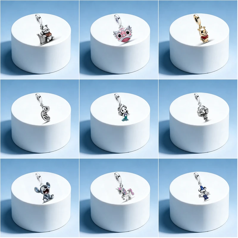 

Disney 925 Silver Winnie the Pooh Mickey Mouse Charm DIY Snake Bone Bracelet Necklace Jewelry for Ladies