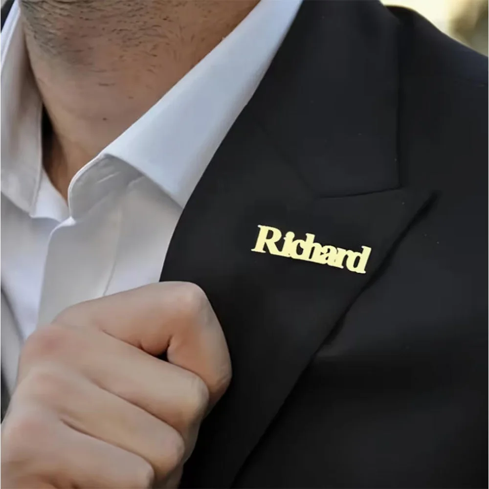 Fashion Fashion customization personalized name brooch stainless steel name badge groom groomsman wedding accessories - Aliexpress Deal