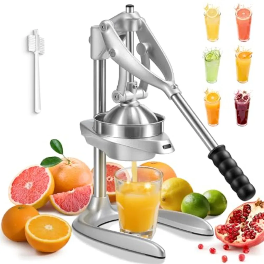 

Manual Juicer for Orange Lemon Grapefruit Pomegranate, Heavy Duty Stainless Steel Citrus Squeezer in Silver, Effortless Pressin