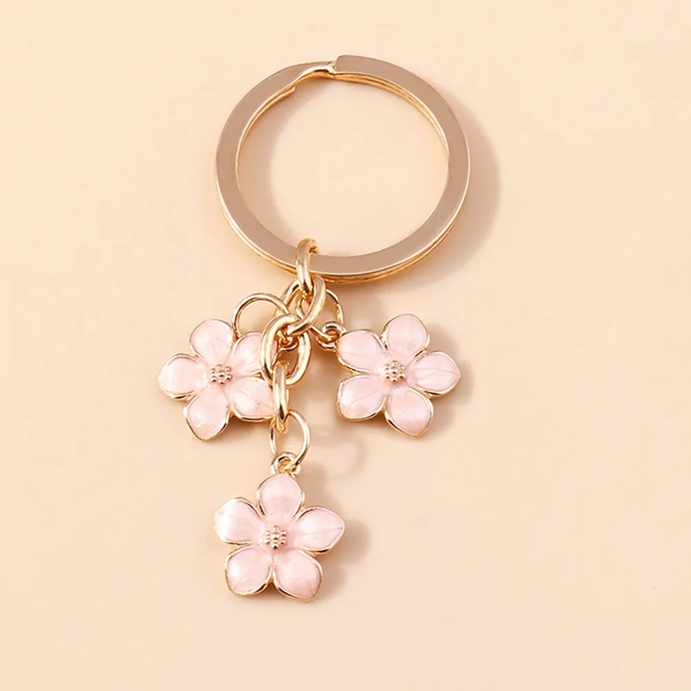 Cute Keychain Key Ring Blossoms Key Chains For Women Men Handbag Accessorie DIY Handmade Jewelry Gifts