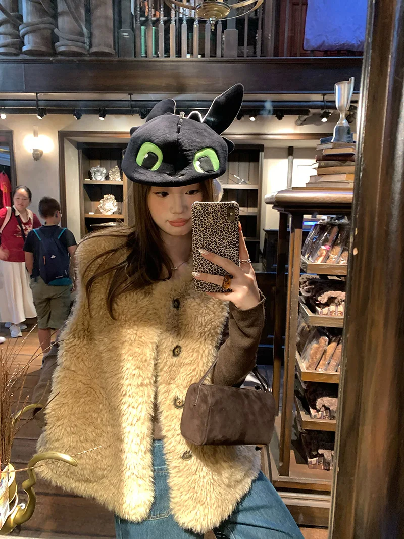 Women Faux Fur Vest Coats Solid Fur Jackets Cotton Linen Round Neck Sleeveless Single Breasted Loose Casual 2026 Autumn Winter