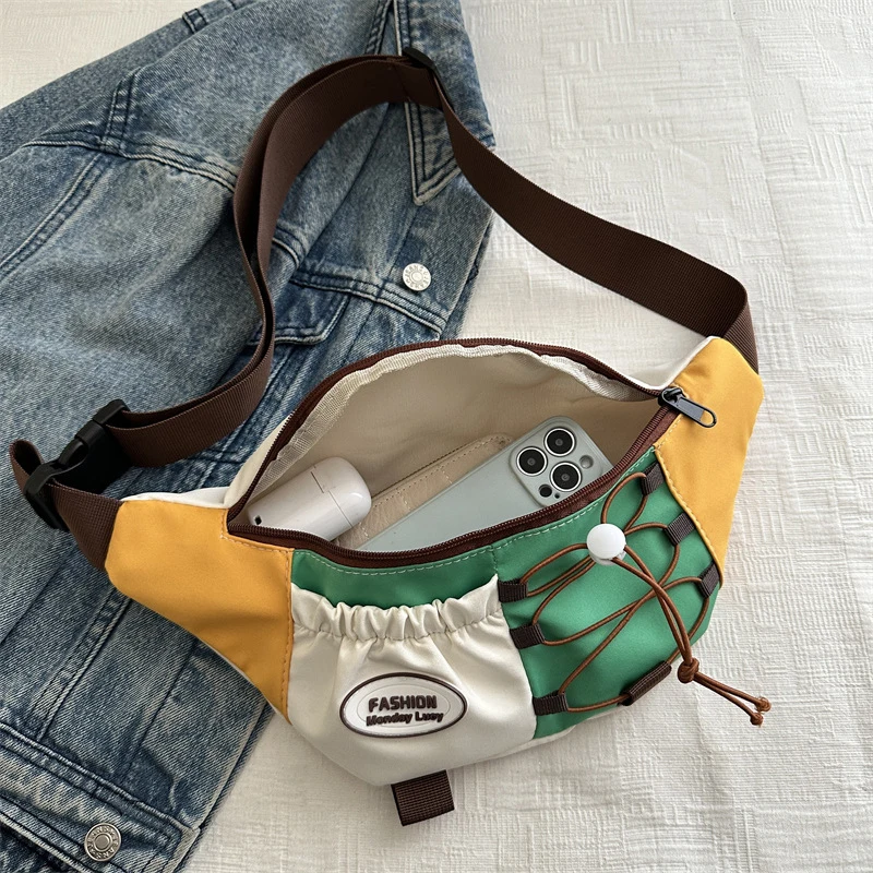 

2026 New Color Block Canvas Fanny Pack Women's Fashion Adjustable Strap Waist Bag Crossbody Bag for Daily Travel