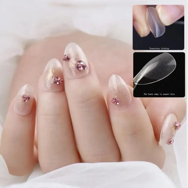 120-600Pcs Frauen Falsche Nagel Tipps Weiche Gel Fingerspitze Semi-matte Platz Mandel Französisch Sarg Volle Abdeckung nägel Verlängerung