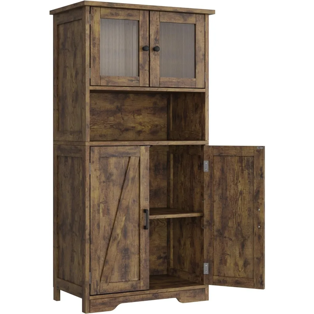 

Bathroom Storage Cabinet, Freestanding Floor Linen Storage Cabinet with Doors and Shelves, Wooden Kitchen Pantry Storage Cabinet