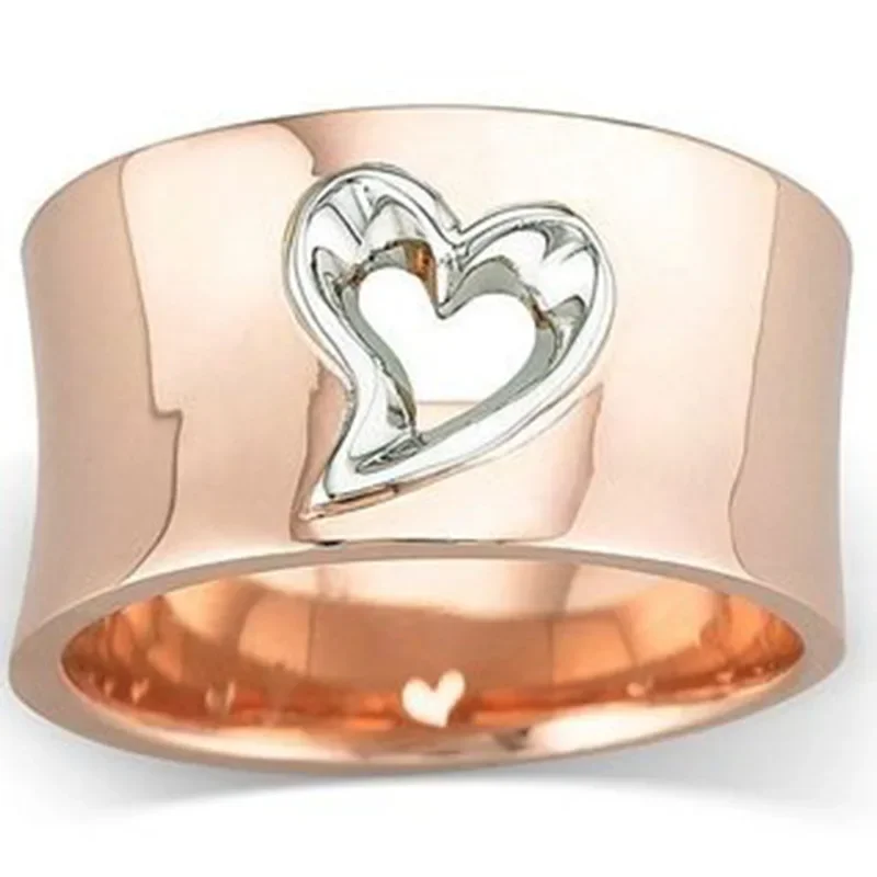 New rose gold two-tone heart-shaped split-color ladies' ring