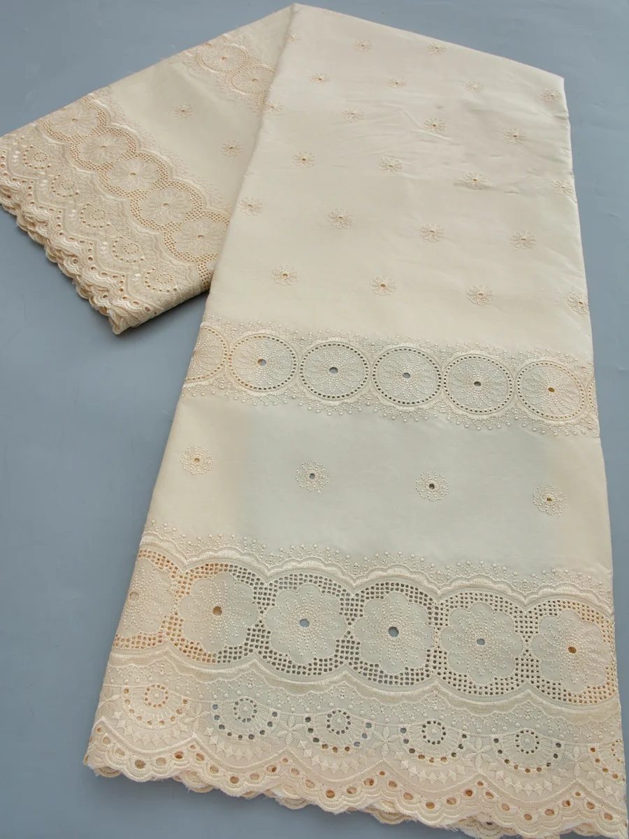 Nigerian Embroidered Cotton Lace Fabric 2026 High Quality African Swiss Lace Fabric for Men Party Wedding Dresses,5Yards TY4768