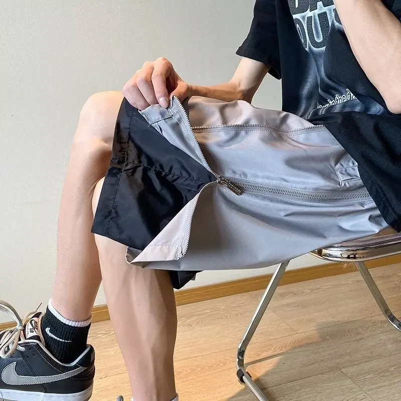 Summer casual vacation two shorts men's loose straight five-point pants high arcade zipper charge pants shorts for men