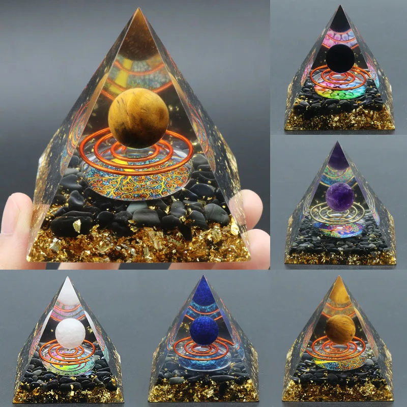 Natural Crystal Ball Pyramid Decoration,Magical Home Decor,Natural Stone Handicraft,Tabletop craft accessories