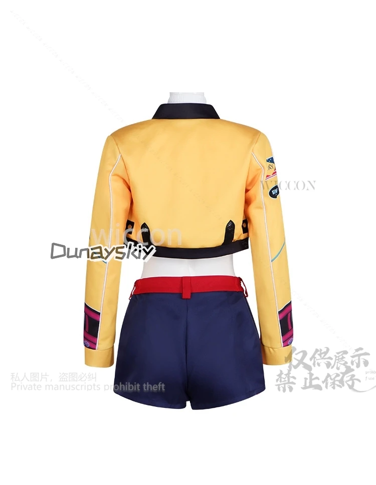 루미 K팝 걸그룹 코스프레 애니메이션 영화 데몬 노래 의상 노란색 펑크 Y2K 코트 반바지 긴 가발 할로윈 파티 코스