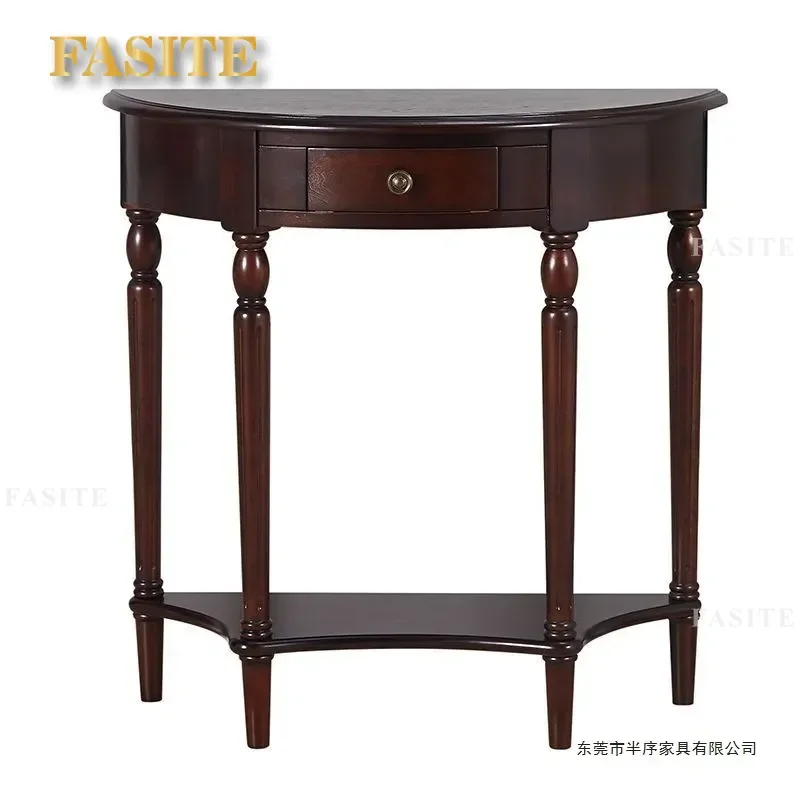 For Solid Wood Semicircular Entrance Table Vintage American European French Style Wall Mounted Console for Corridor Aisle