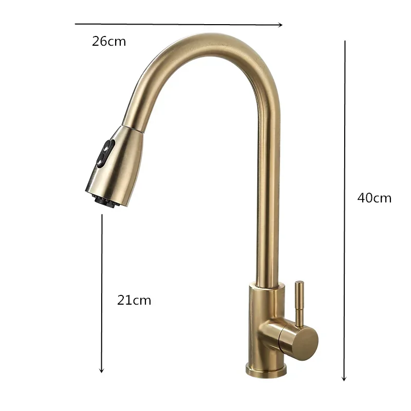 Brushed Gold Kitchen Faucet  Single Handle Pull Out Kitchen Tap Single Hole Handle Swivel Kitchen Mixer Tap Mixer Tap