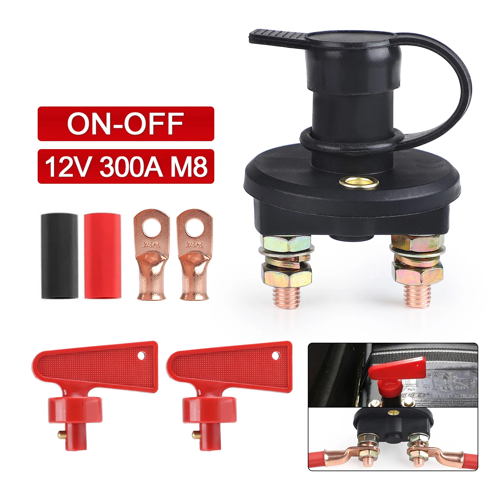 

300A 12V Car Cut Off Battery Main Kill Switch Rotary Power Switch Truck Boat Vehicle Modify Isolator Disconnector WIth 2 Keys