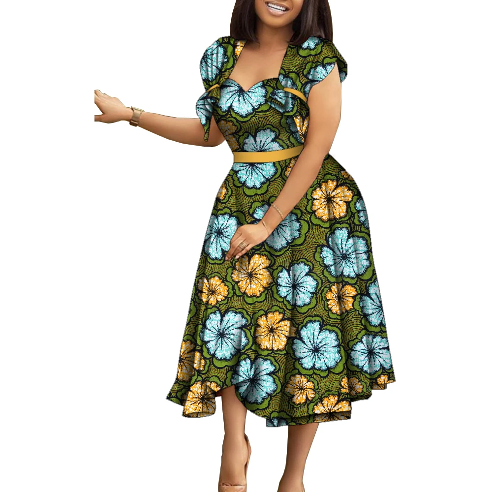 

African Party Dresses for Women High Waist Dashiki Ankara Dress Summer Vestidos Maxi Dress Bazin African Print Clothing WY5656