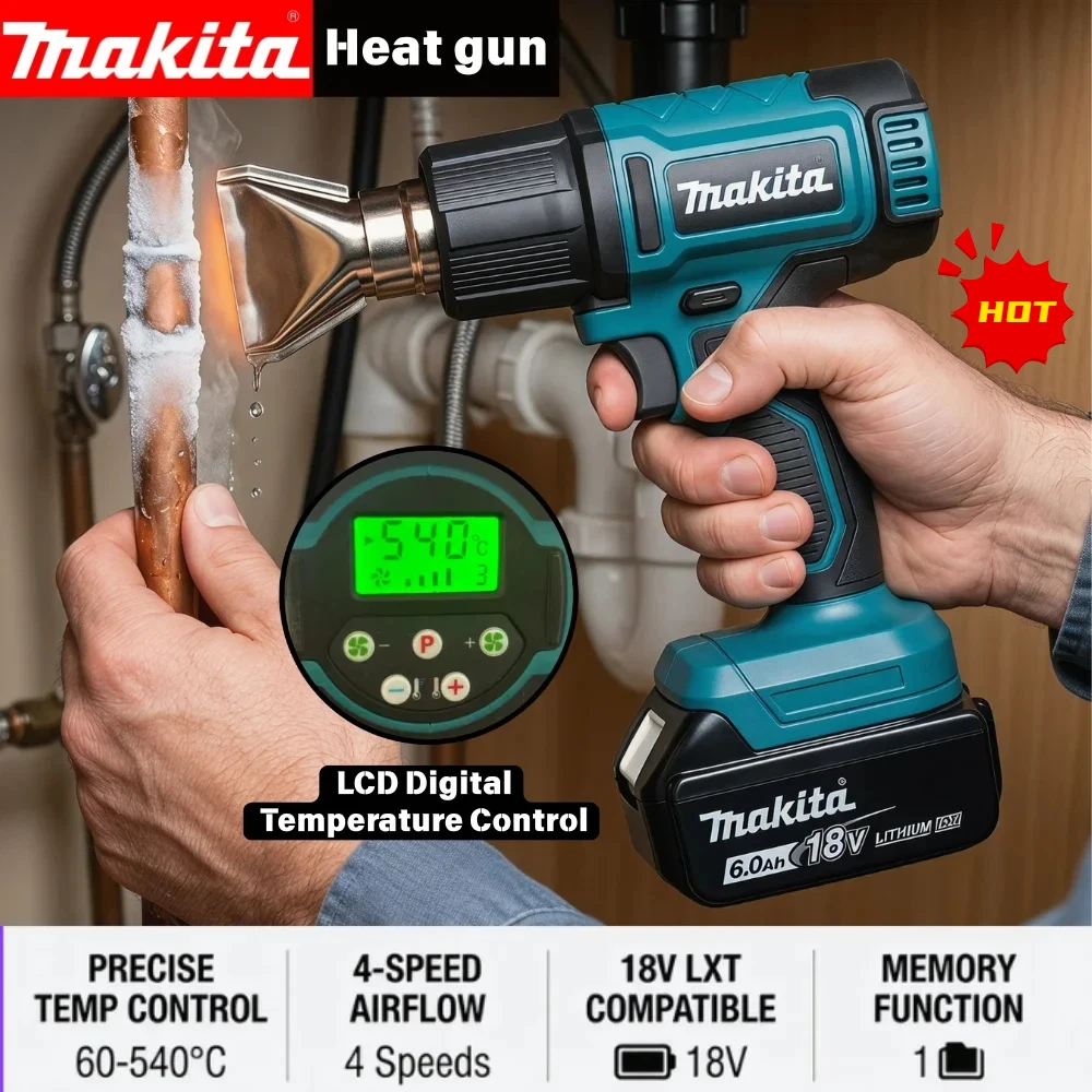 2026 Makita 18V Cordless Heat Gun LXT Lithium Power Tools 150-550ºC Shrink Film Baking Gun Clear Sticker For makita 18V battery