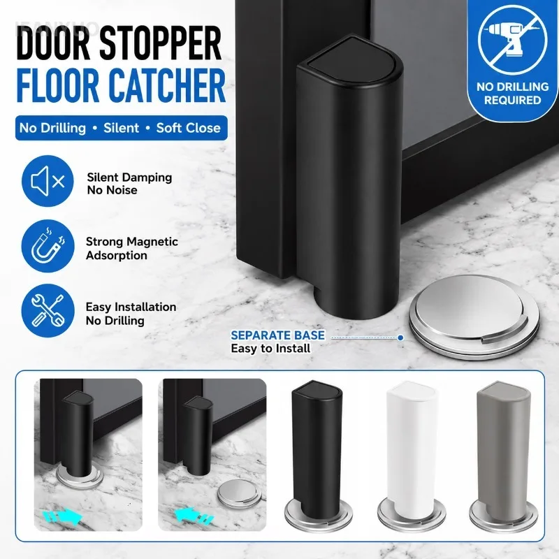 Butoir de porte magnétique sans perçage, support d'aspiration de porte en acier inoxydable, protecteur mural, accessoires de quincaillerie pour la maison