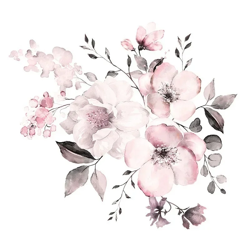 Wall Sticker 30*90cm Watercolor Pink Flower Cluster  Home Background Decoration Can Be Removed Living Room Decoration