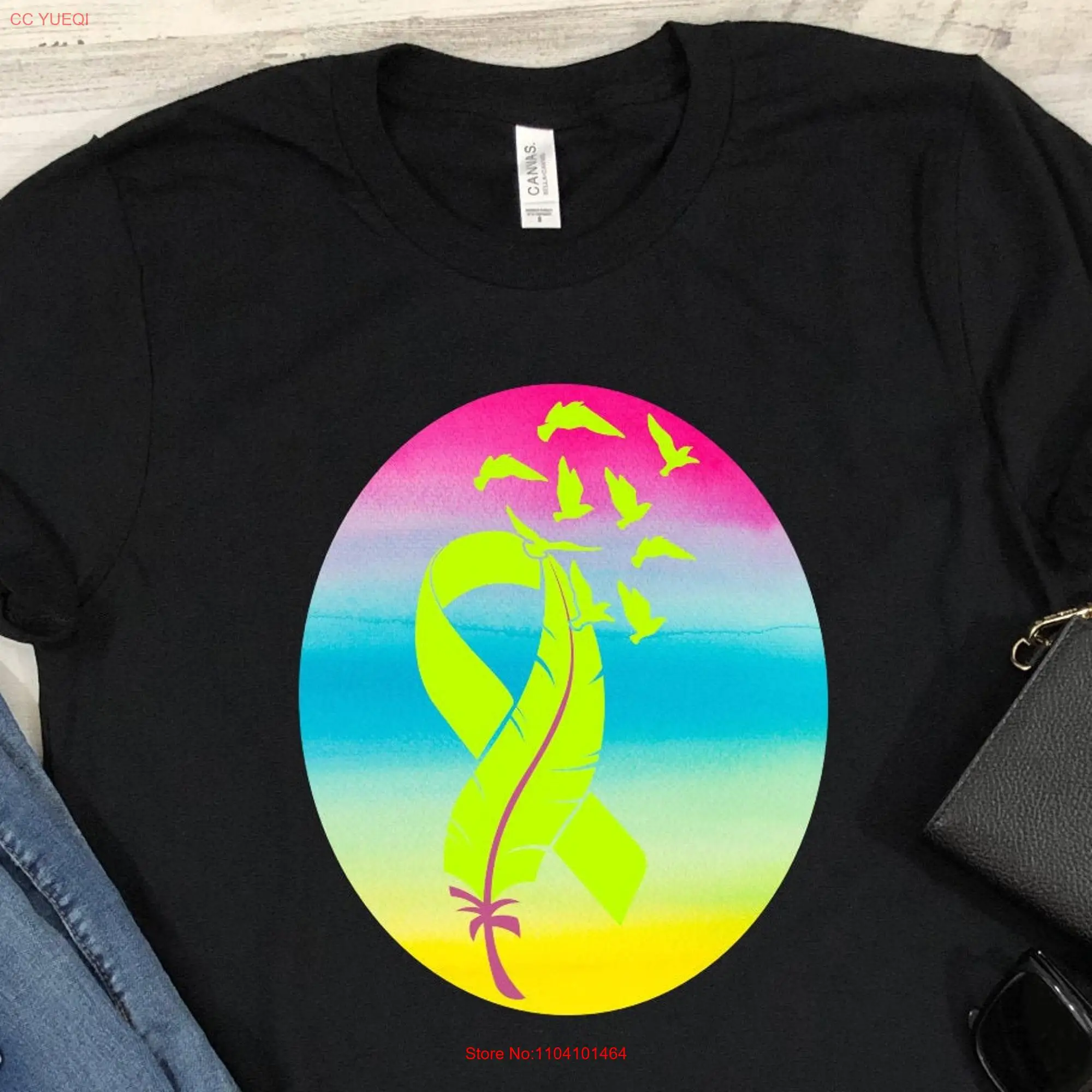 Lymphoma Cancer T Shirt Awareness Ribbon Vintage Retro Colorful Survivor Fighter Support for Men and Women