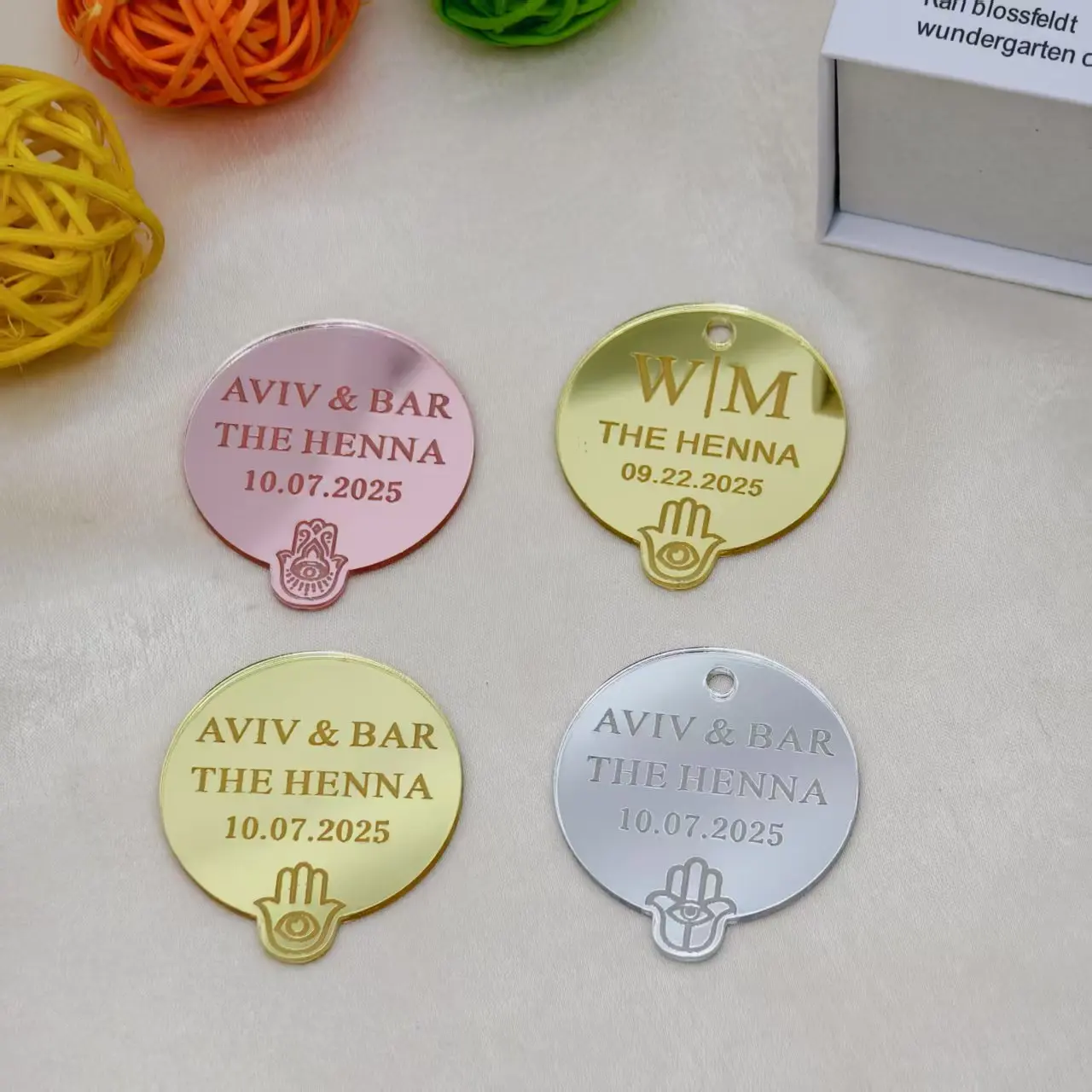 30/50/60/70/100Pcs 개인화 된 아크릴 헤나 파티 라운드 태그 헤나 데이 맞춤 선물에 대 한 새겨진 세례 아기 이름 서클 태그