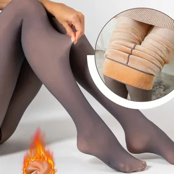 גרביים שקופות מזויפות בצבע אחיד עם ולווט עבה, מכנסיים גמישים...