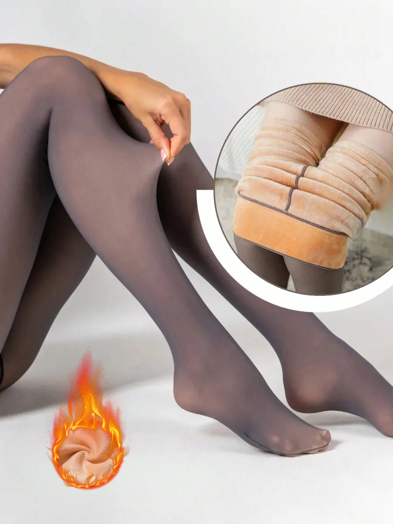 גרביים שקופות מזויפות בצבע אחיד עם ולווט עבה, מכנסיים גמישים חמים לסתיו וחורף, במידות גדולות עד 150 פאונד