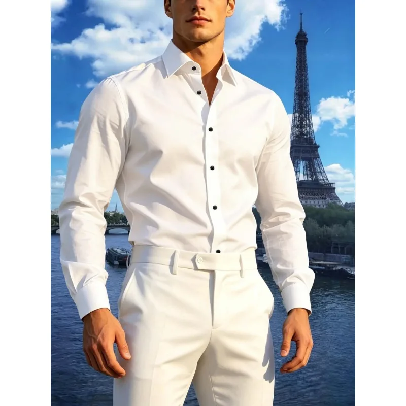 Chemise habillée à manches longues pour homme, style business casual printemps-été, confortable et décontractée